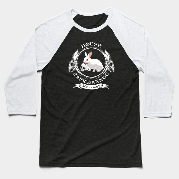 Vorpal Rabbit Crest (Black Print) Baseball T-Shirt by Miskatonic Designs